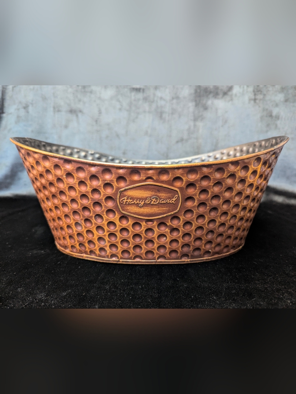Harry & David Hammered Copper Color Tin 13"x9" Metal Basket Planter Bowl